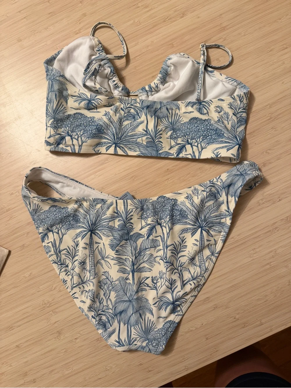 Shade & Shore Blue and Cream Tropical Print Bikini Set
